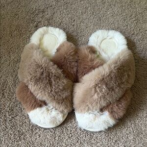 Stars Above White and Brown Cozy Slippers